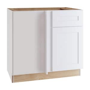 Newport Assembled 36x34.5x24 in. Plywood Shaker Blind Corner Base Kitchen Cabinet Lt Soft Close in Painted Pacific White