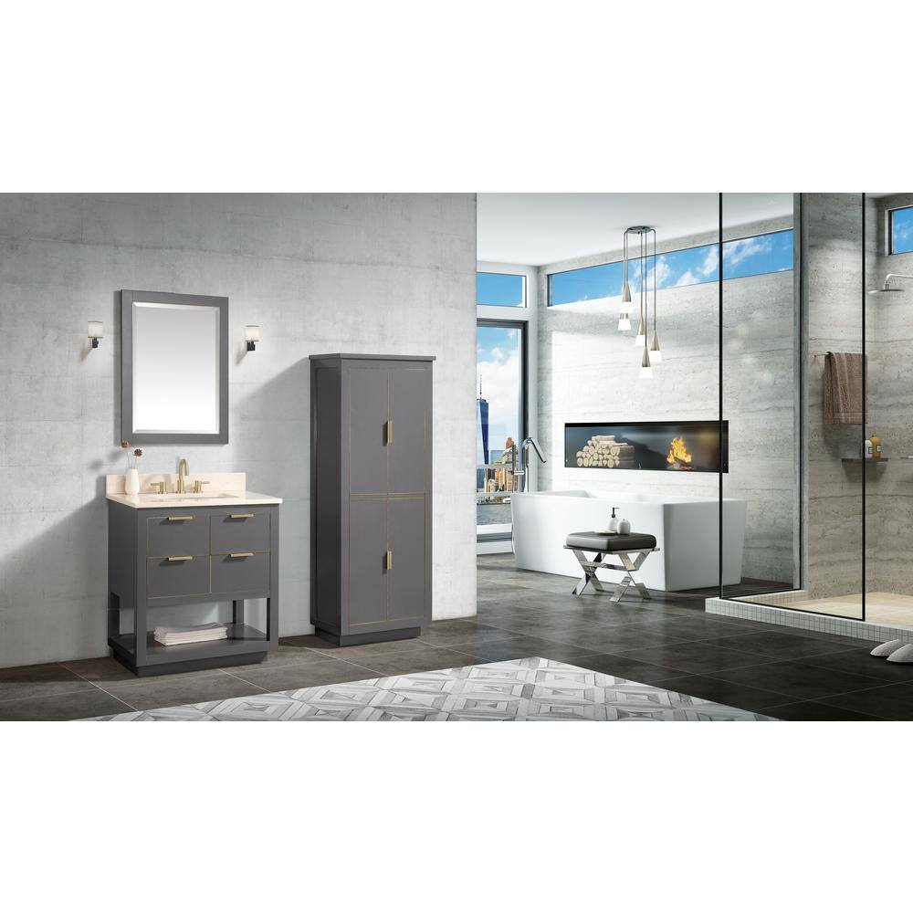 Twilight Gray 30" Solid Wood Vanity with Quartz Top & Gold Accents