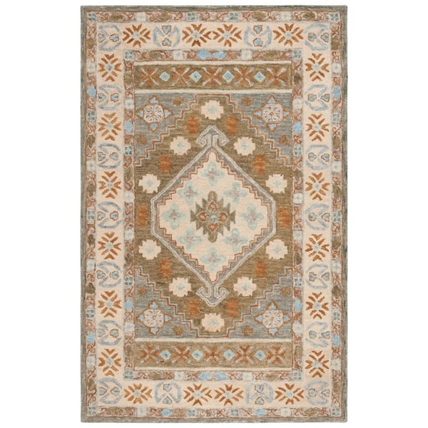 Heritage 5 ft. x 8 ft. Ivory/Light Blue Border Floral Area Rug