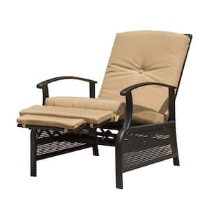 Outdoor Adjustable Metal Patio Recliner  with Comfortable 100% Olefin Beige Cushion