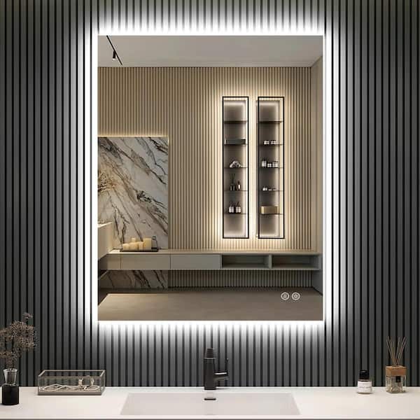 Unbranded 30 in. W x 36 in. H Rectangular Frameless LED Backlit Wall Mounted Anti-Fog Bathroom Vanity Mirror with Touch Switch