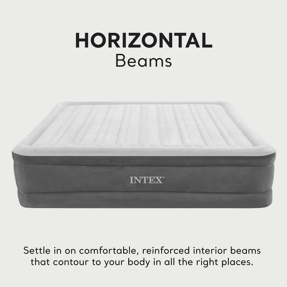King Size Gray and White Raised Air Mattress with Built-In Pump
