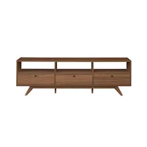 70 in. Mocha Wood Mid-Century Modern TV Stand with 3 Drop-Down Doors Fits TVs up to 85 in.