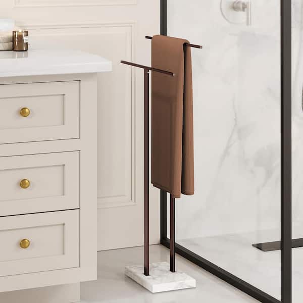Bathroom Freestanding Towel Rack 2-Tier 33 in. H with Marble Base 18/8 Stainless Steel Brushed Bronze