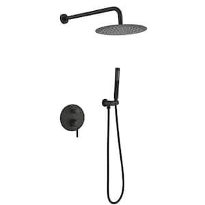 Single Handle 2-Spray 10 in. Round Shower Faucet 1.5 GPM with High Pressure in Matte Black (Valve Included)