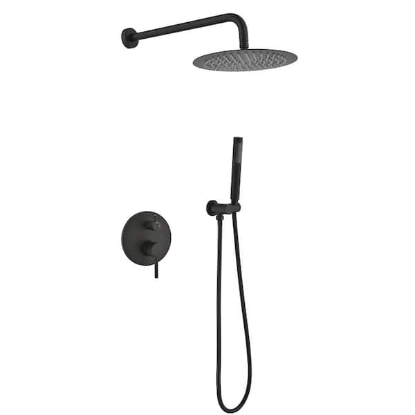Unbranded Single Handle 2-Spray 10 in. Round Shower Faucet 1.5 GPM with High Pressure in Matte Black (Valve Included)