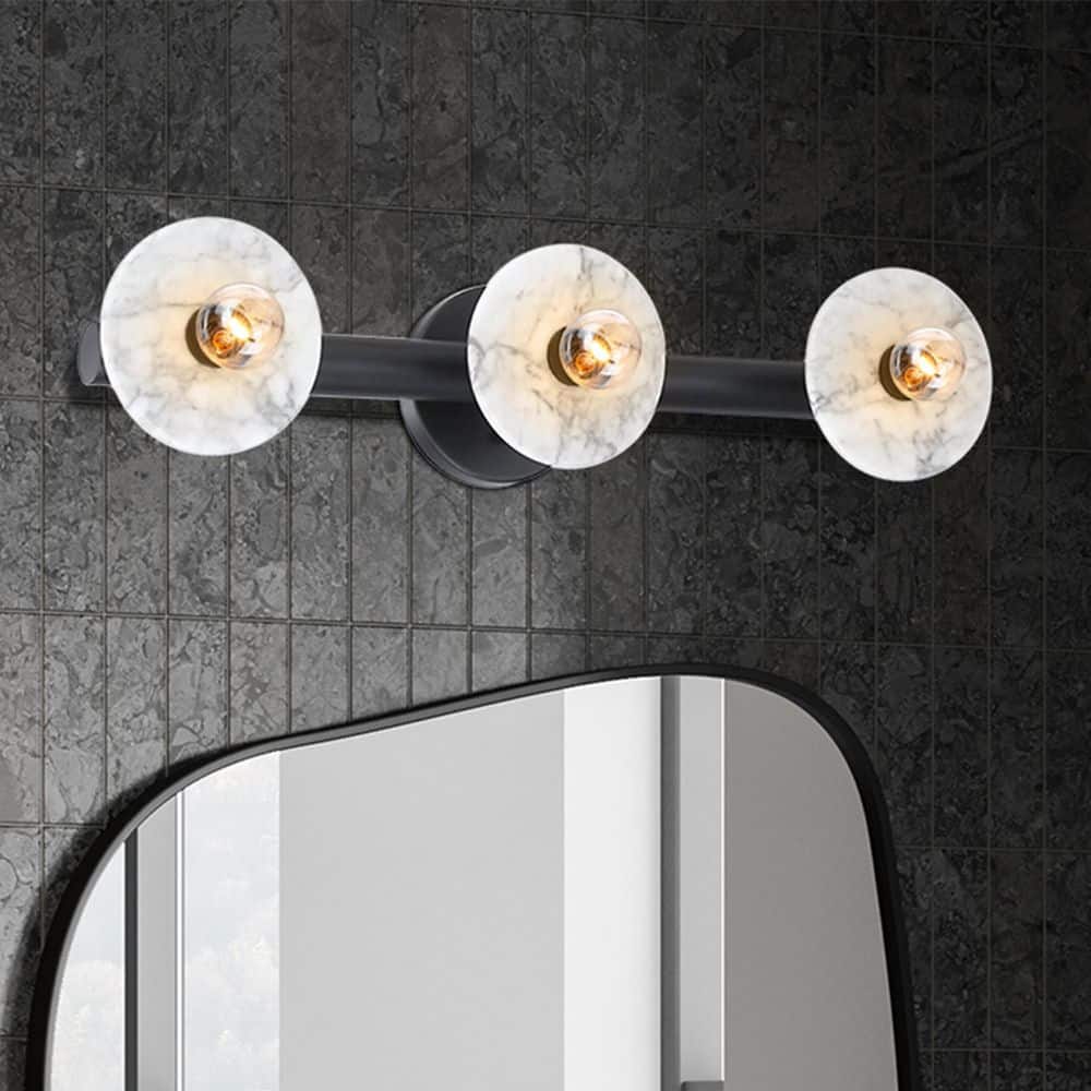Fina 24.75 in. 3-Light Matte Black Vanity Wall Light with Natural Marble for Bathrooms price history on PriceWatchPro