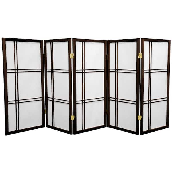 Oriental Furniture 3 ft. Short Double Cross Shoji Screen - Walnut - 5 Panels