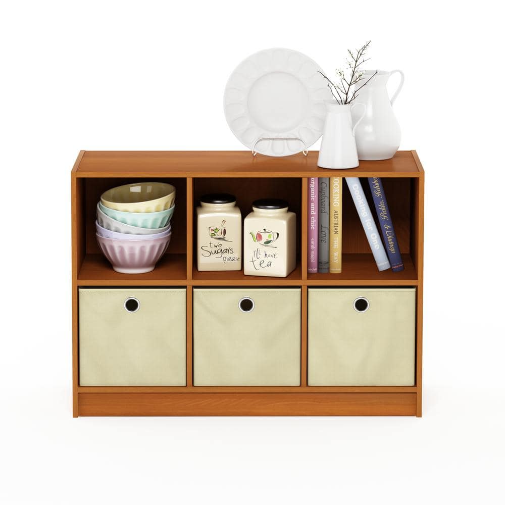 Modern Black Wood 6-Cube Storage Organizer with Bins