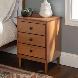 3-Drawer Classic Mid Century Modern Caramel Solid Wood Nightstand (15 in.)