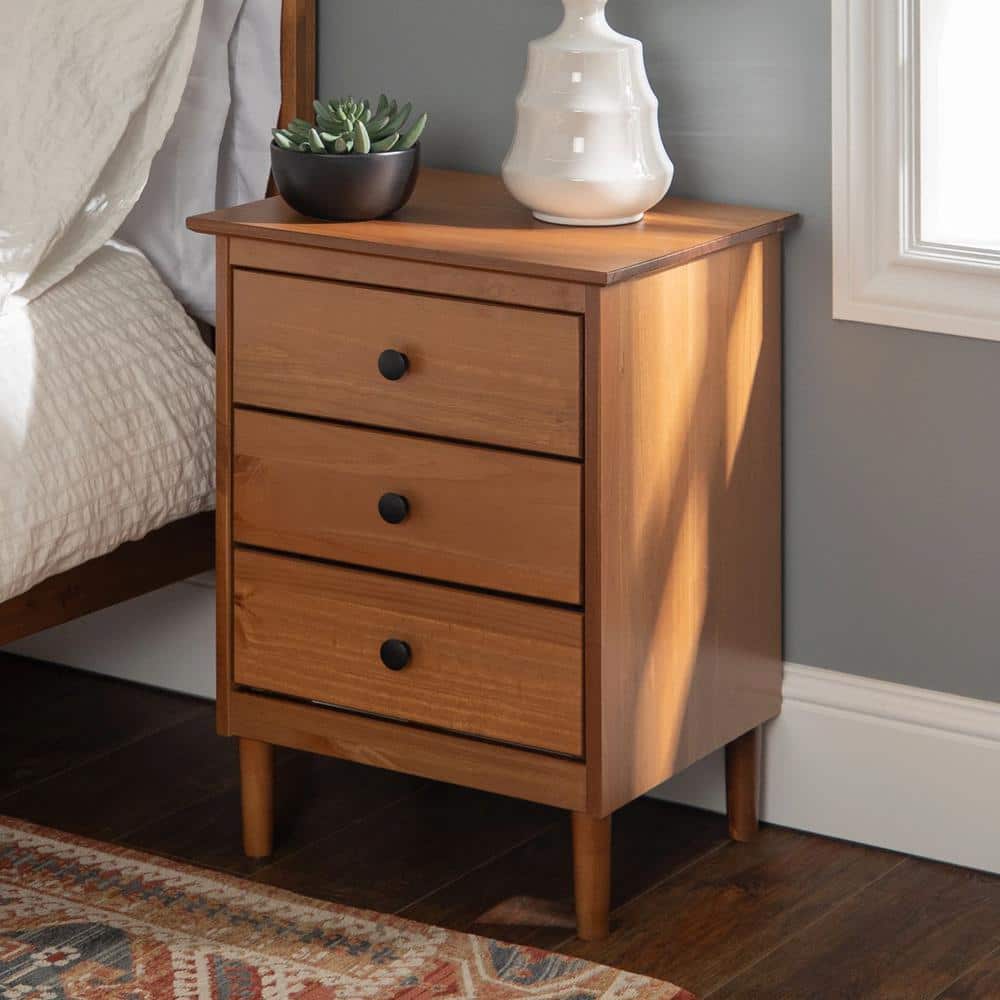27-inch Brown Modern Accent Table and Nightstand Mid-Century MDF Drawers