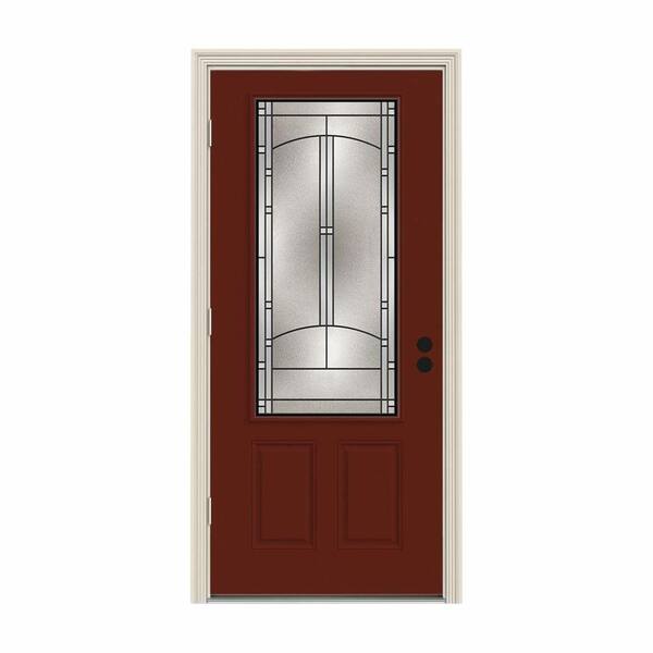 JELD-WEN 34 in. x 80 in. 3/4 Lite Idlewild Mesa Red w/ White Interior Steel Prehung Right-Hand Outswing Front Door w/Brickmould