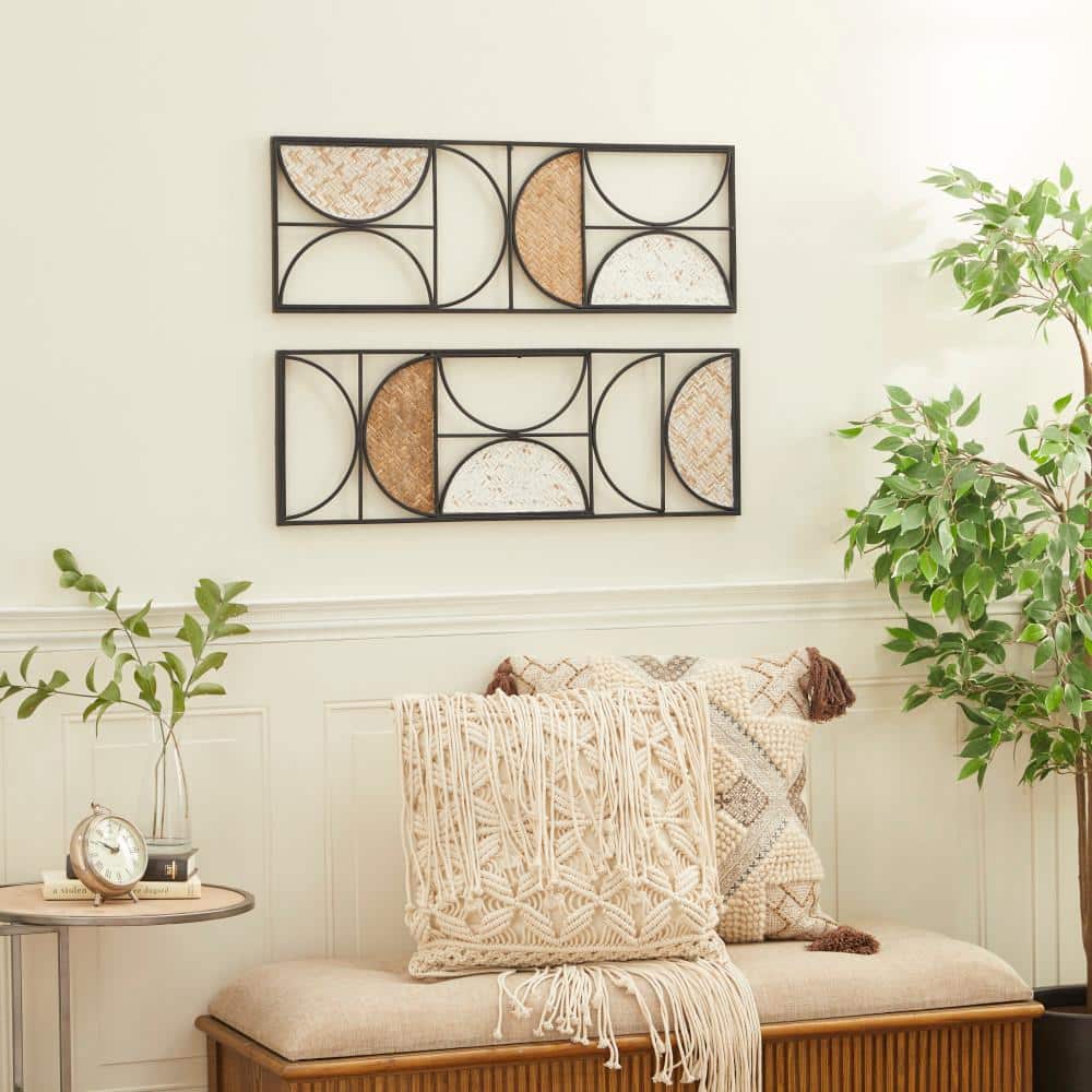 Brown and Beige Metal Geometric Wall Decor Set, 30" x 11"