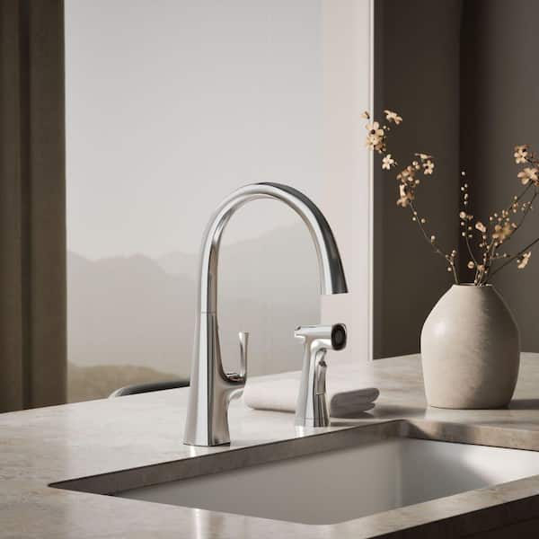 Graze Single Handle Standard Kitchen Faucet with Swing Spout and Sidespray in Polished Chrome