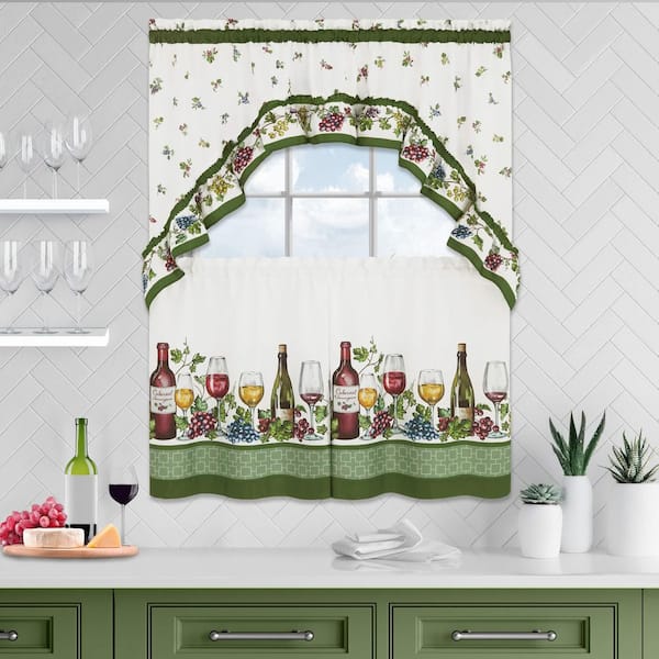 Napa Multi-Color Polyester 57 in. W x 36 in. L Printed Tier and Swag Rod Pocket Light Filtering Curtain Set of 2
