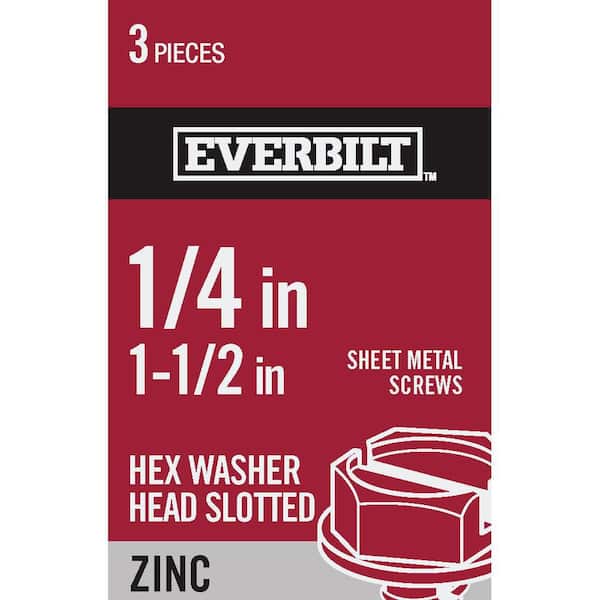#14 x 1-1/2 in. Zinc Plated Slotted Hex Head Sheet Metal Screw (3-Pack)
