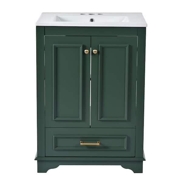 24.2 in. W x 18.3 in. D x 33 in. H Freestanding Bath Vanity in Green with White Ceramic Top