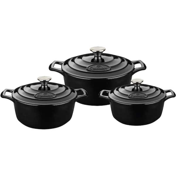 La Cuisine PRO Cast Iron Round Casserole Set with Enamel Finish in Black (6-Piece)