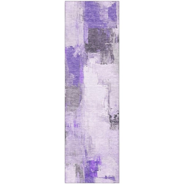 Mayfield Premium Machine Washable Abstract AMF1967 Lavender 2 ft. x 7 ft. Runner Rug