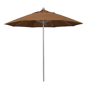 9 ft. Gray Woodgrain Aluminum Commercial Market Patio Umbrella Fiberglass Ribs and Push Lift in Teak Sunbrella