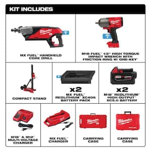 MX FUEL Lithium-Ion Cordless Handheld Core Drill Kit with M18 FUEL 1/2 in. High-Torque Impact Wrench Kit