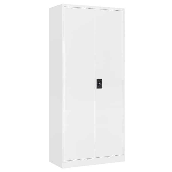 LISSIMO 31.5 in. W x 70.87 in. H x 15.75 in. D 2 Doors Steel Storage Freestanding Cabinet with 4 Adjustable Shelves in White