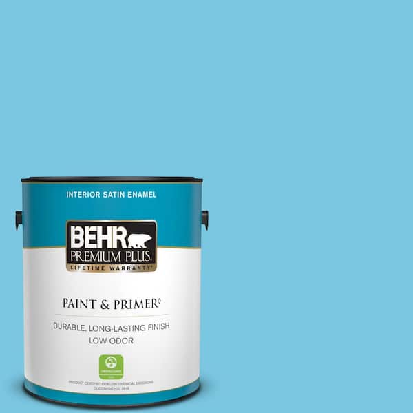 BEHR PREMIUM PLUS 1 gal. #530B-4 Bliss Blue Satin Enamel Low Odor Interior Paint & Primer