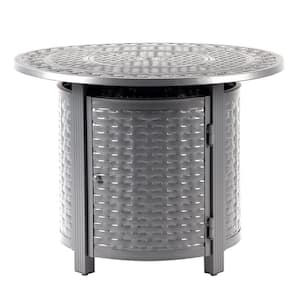 34 in. x 34 in. Grey Round Aluminum Propane Fire Pit Table with Glass Beads, 2 Covers, Lid, 37,000 BTUs