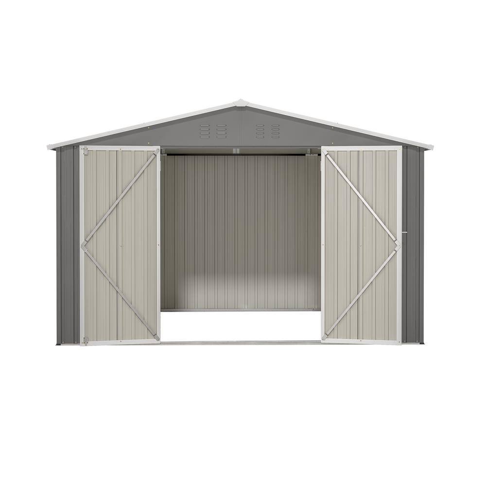 10 ft. W x 8 ft. D Grey Outdoor Metal Storage Shed Garden Tools Room with L