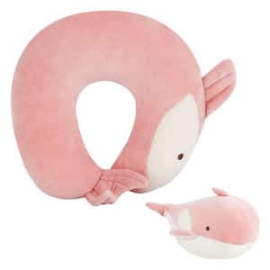 2-in-1 Cute and Convertible Kids Travel Neck Pillow and Toy Pink Whale