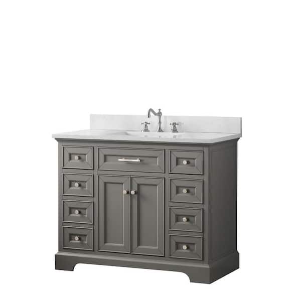 Thompson 42 in. W x 22 in. D Bath Vanity in Gray with Engineered Stone Vanity Top in Carrara White with White Sink