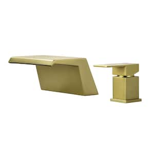 Waterfall Roman Tub Faucets Deck Mount Bathtub Faucets Brass Tub Filler Bathroom Faucets in Brushed Gold