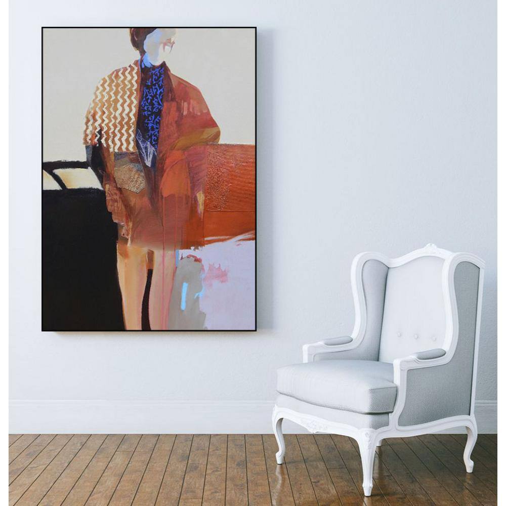 Abstract 30x40 Orange and Black Framed Canvas Print