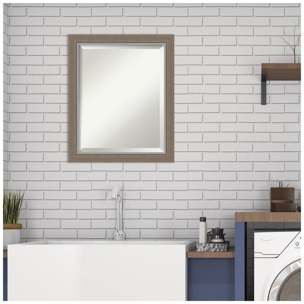 Eva Brown Narrow Rectangular Beveled Wall Mirror with Silver Edge
