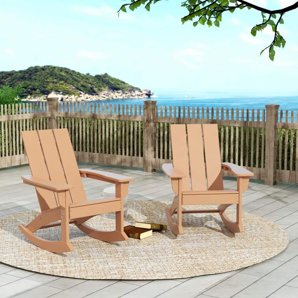 WESTIN OUTDOOR Shoreside Teak Plastic Modern Adirondack Outdoor Rocking ...