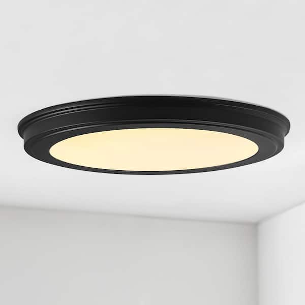 Commercial Electric 15 in. Matte Black 5-CCT LED Round Flush Mount, Low Profile Ceiling Light (2-Pack)
