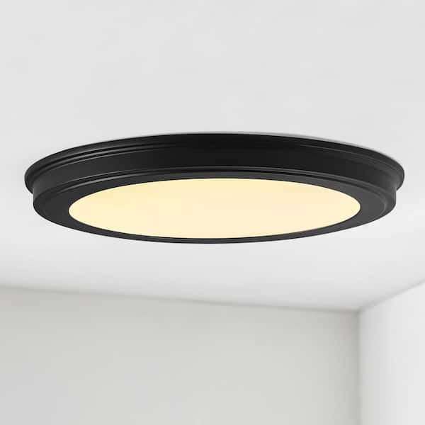 15 in. Matte Black 5-CCT LED Round Flush Mount, Low Profile Ceiling Light (2-Pack)