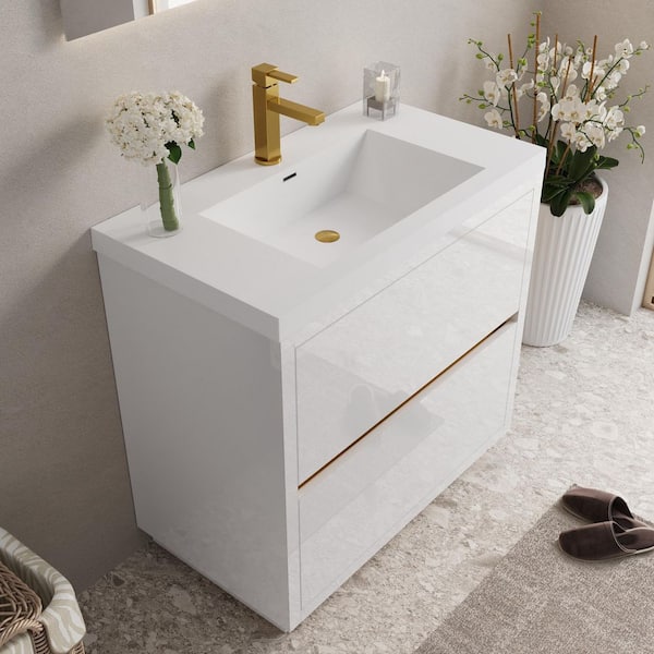 Ziyudura 36 in. Single Sink Freestanding White Bath Vanity with