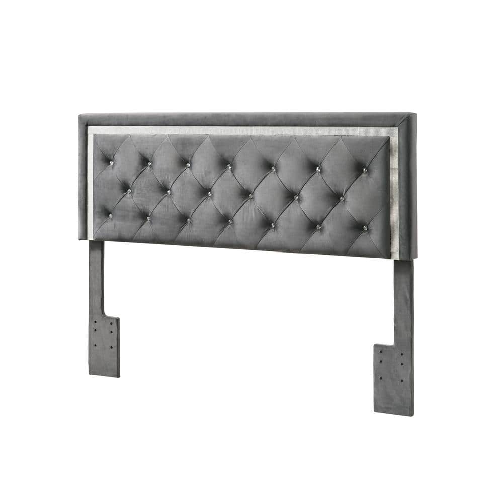 Best Quality Furniture Nina 64 In. W Dark Gray Velvet Fabric Queen ...