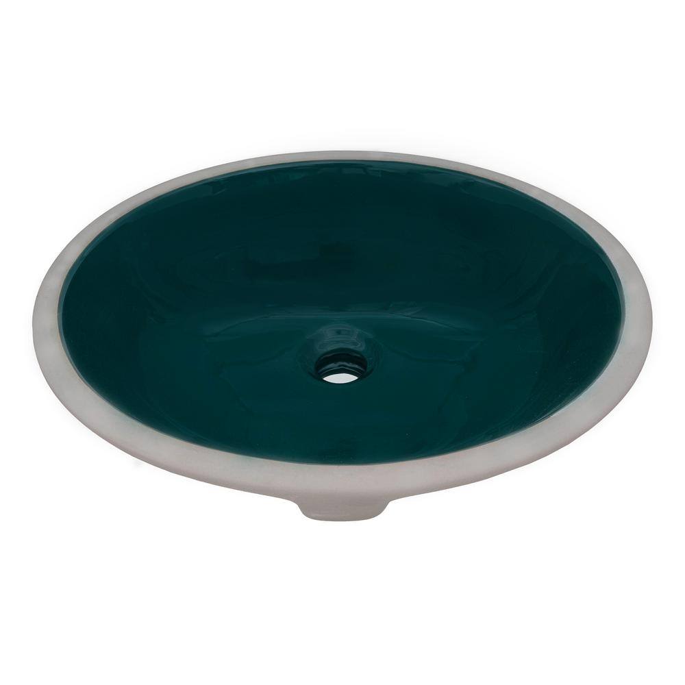 Emerald Green Oval Porcelain Undermount Bathroom Sink with Overflow
