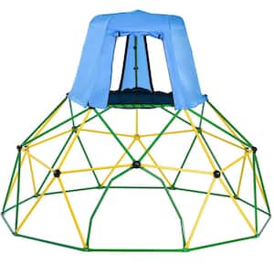 10 ft. Green Steel Outdoor Kids Jungle Gym Climbing Dome with Canopy and Playmat Supporting 1000 lbs.