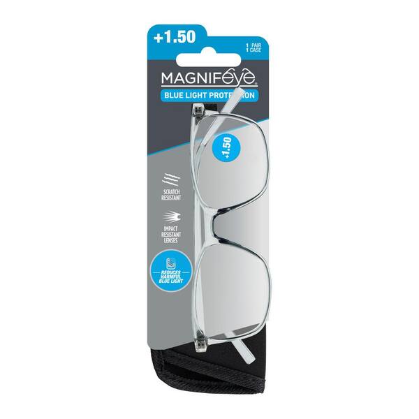 Magnifeye Rounded Square Clear Frame 1.5 Blue Light Reading  display picture 1