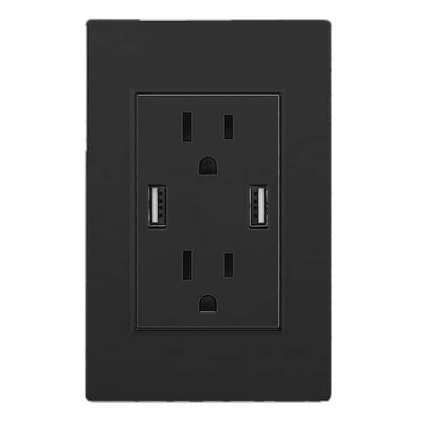 White 15 amp Wall Charger Wall Outlet with 2 USB 1-Pack