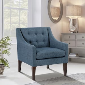 Lowery Blue Textured Fabric Upholstery Button-Tufted Back Accent Arm Chair