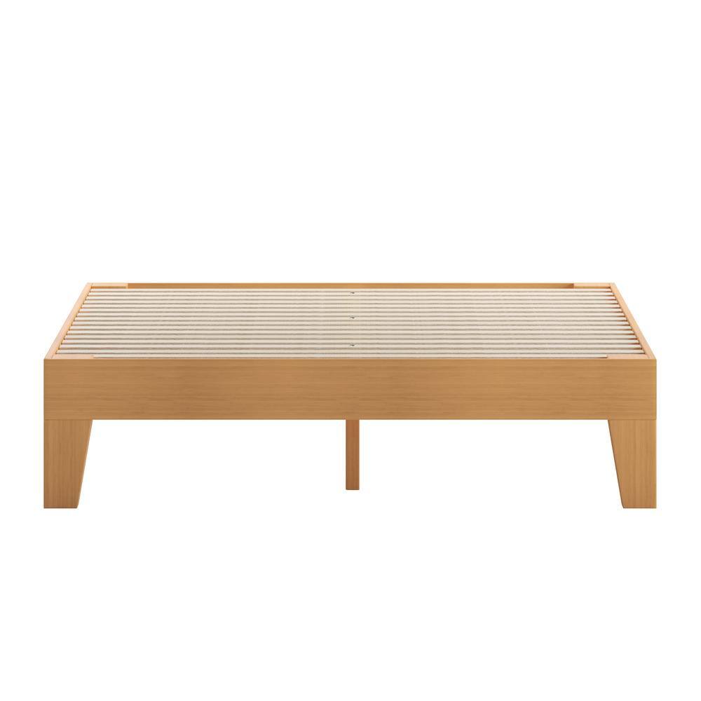 Natural Pine Full Platform Bed with Wood Headboard and Slats