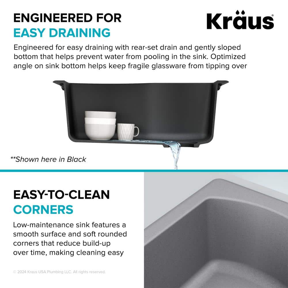 Gray Granite 25-Inch Drop-In Single Bowl Kitchen Sink