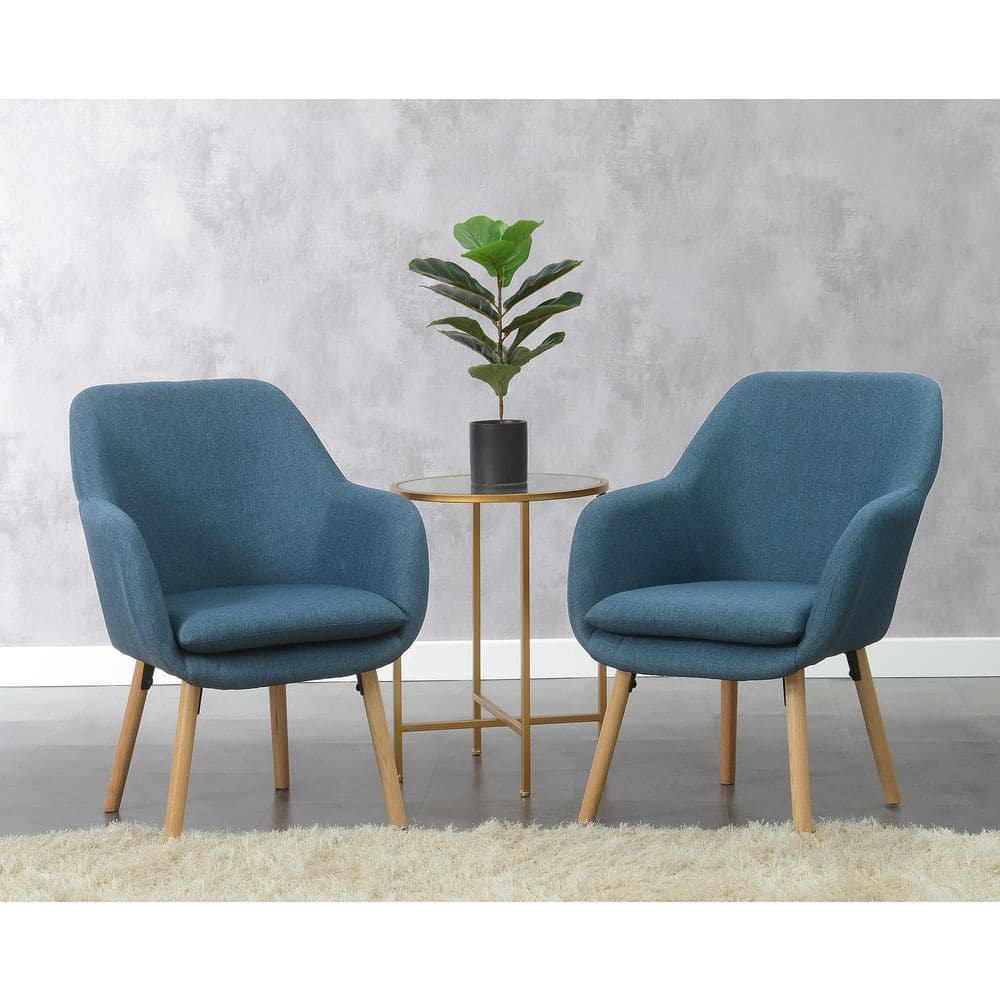 Denim Blue Velvet Wingback Accent Chair with Oak Legs