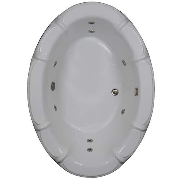 Comfortflo 68 in. x 48 in. Oval Drop-in Whirlpool Bathtub with Center Drain in Biscuit