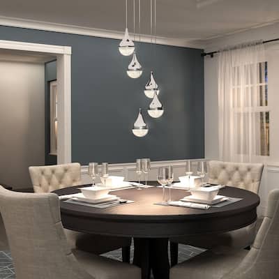 Glitzer 30-Watt Integrated LED 5-Light Chrome Modern Hanging Pendant Light for Living Room