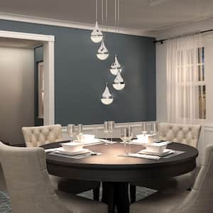 Glitzer 30-Watt Integrated LED Chrome Modern Hanging Pendant Chandelier Light Fixture for Dining Room or Kitchen Island